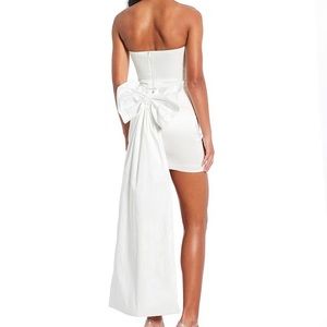 White Strapless Ruched Dress with Removable Bow Back Detail